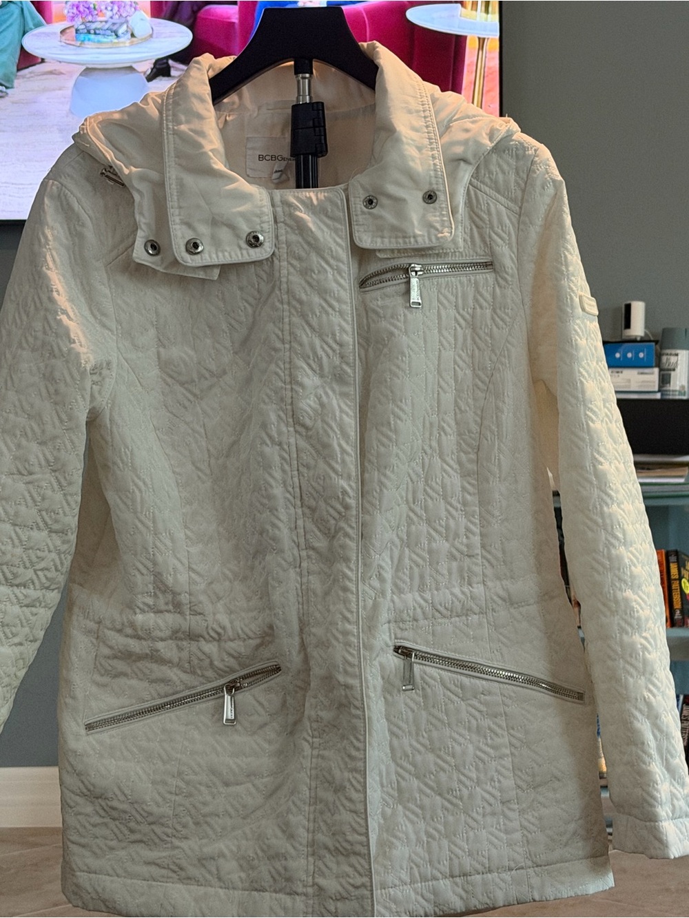 BCBGeneration Cream Quilted Zip-Front Puffer Coat